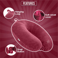 Bimla Traders Travel Neck Pillow for Men & Women | Soft Fibre Cushion for Flight, Car & Train | Soft Velvet Fabric with Attachable Snap Strap | Cervical Support for Neck Pain Relief. Pack of 1