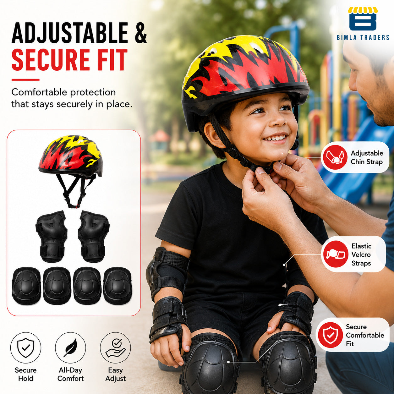 Bimla Traders Kids Safety Gear Set with Helmet | Knee Pads, Elbow Pads & Wrist Guards | Protective Kit for Skating & Cycling