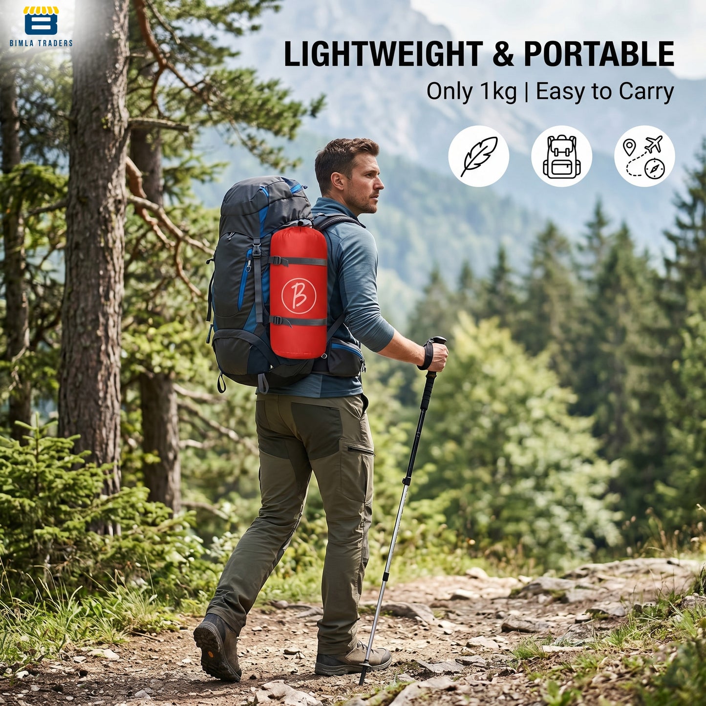 Bimla Traders Sleeping Bag for Camping & Travel | Regular Size Lightweight Sleeping Bag (1kg) | Comfortable, Easy to Carry & Store. Pack of 1