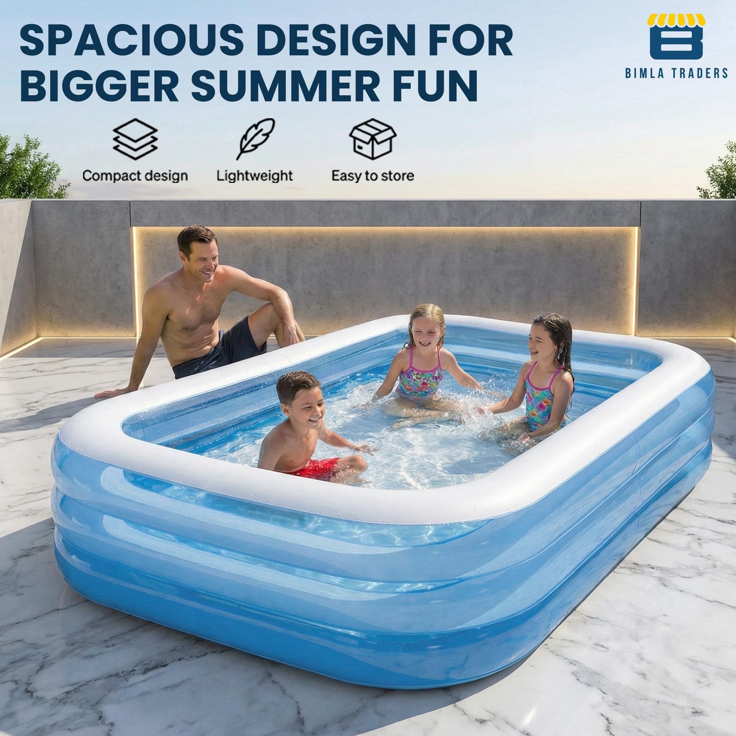 Bimla Traders Premium Inflatable Family Swimming Pool for Kids & Adults | Extra-Large 7 Feet 3-Layer Striped Bath Tub Without Pump, 82x59x23 Inch for Home & Outdoor Use