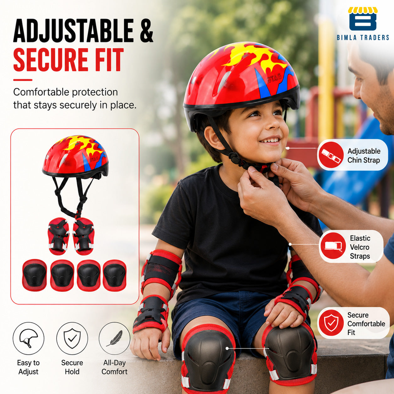 Bimla Traders Kids Safety Gear Set with Helmet | Knee Pads, Elbow Pads & Wrist Guards | Protective Kit for Skating & Cycling