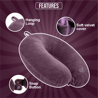 Bimla Traders Travel Neck Pillow for Men & Women | Soft Fibre Cushion for Flight, Car & Train | Soft Velvet Fabric with Attachable Snap Strap | Cervical Support for Neck Pain Relief. Pack of 1
