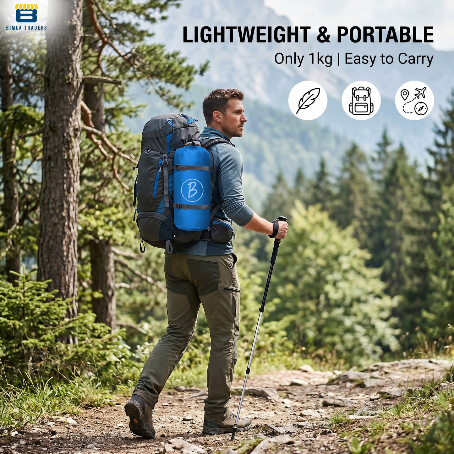 Bimla Traders Sleeping Bag for Camping & Travel | Regular Size Lightweight Sleeping Bag (1kg) | Comfortable, Easy to Carry & Store. Pack of 1
