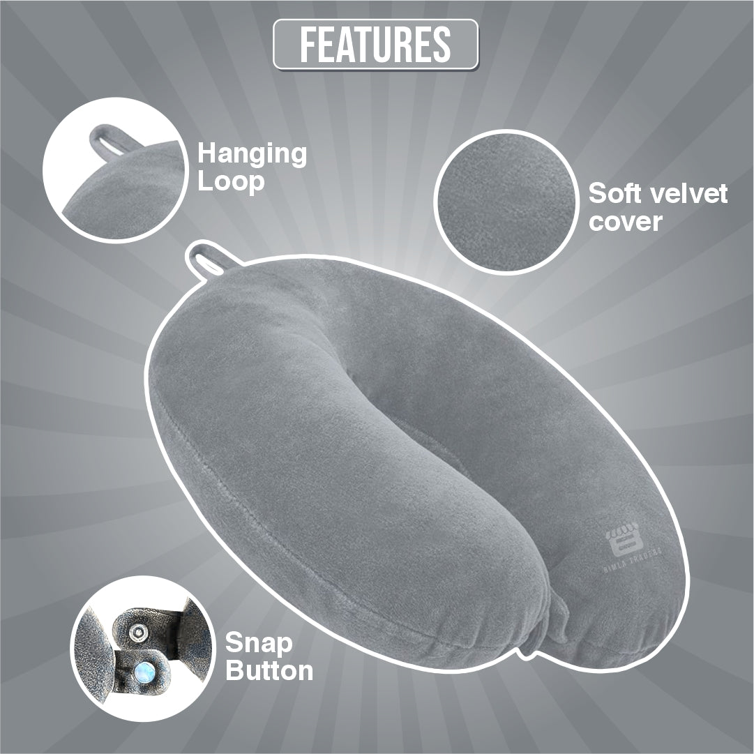 Bimla Traders Travel Neck Pillow for Men & Women | Soft Fibre Cushion for Flight, Car & Train | Soft Velvet Fabric with Attachable Snap Strap | Cervical Support for Neck Pain Relief. Pack of 1