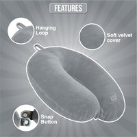 Bimla Traders Travel Neck Pillow for Men & Women | Soft Fibre Cushion for Flight, Car & Train | Soft Velvet Fabric with Attachable Snap Strap | Cervical Support for Neck Pain Relief. Pack of 1