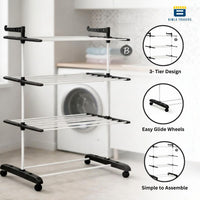 Bimla Traders Heavy-Duty Clothes Drying Stand | Load Capacity 40 kg | Portable with Wheels | Balcony Use | Foldable Wings | Rust-Resistant Alloy Steel