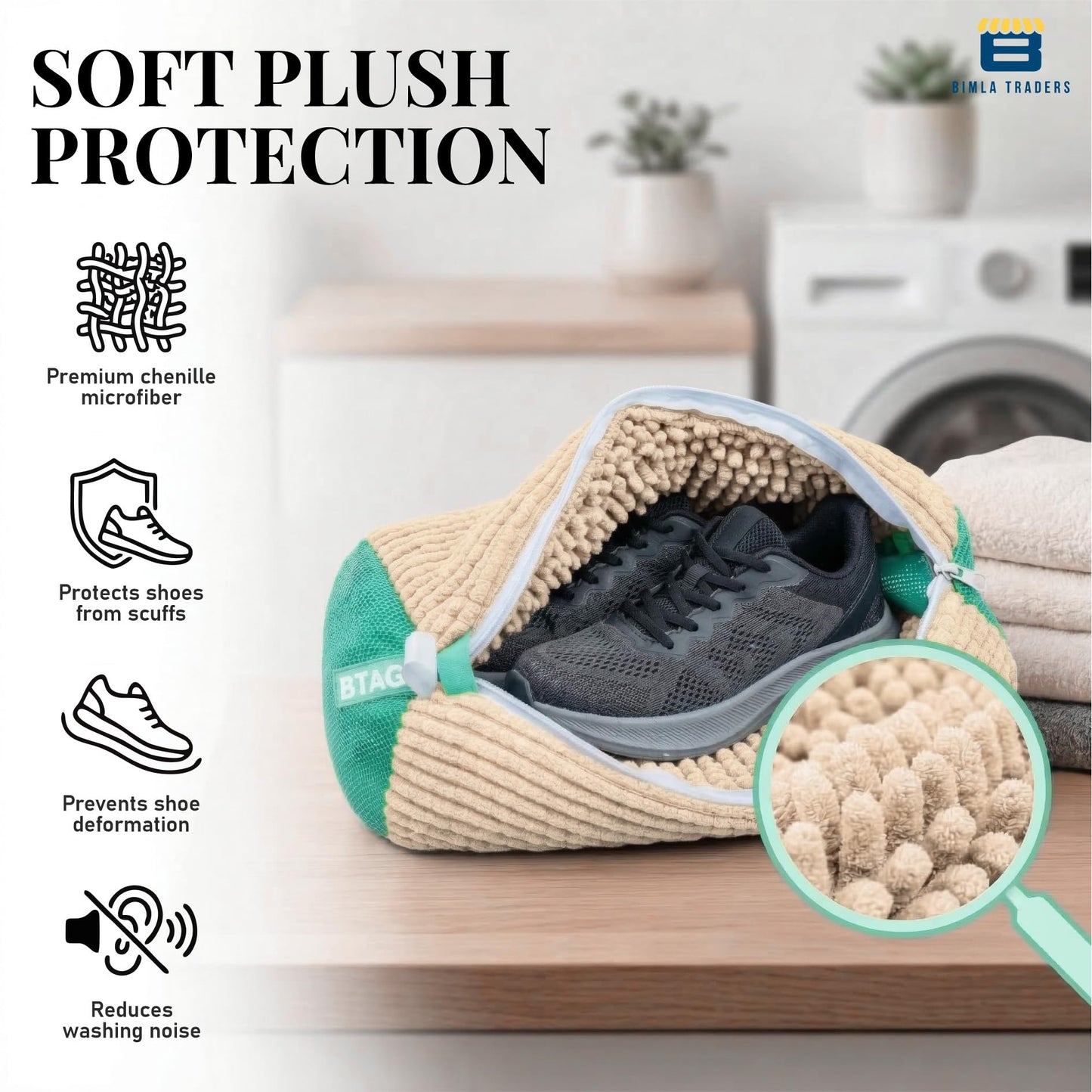 Bimla Traders Reusable Shoe Laundry Bag for Washing Machine & Dryer | Plush Zippered Washing Pouch for Sneakers, Baby Items & Delicates