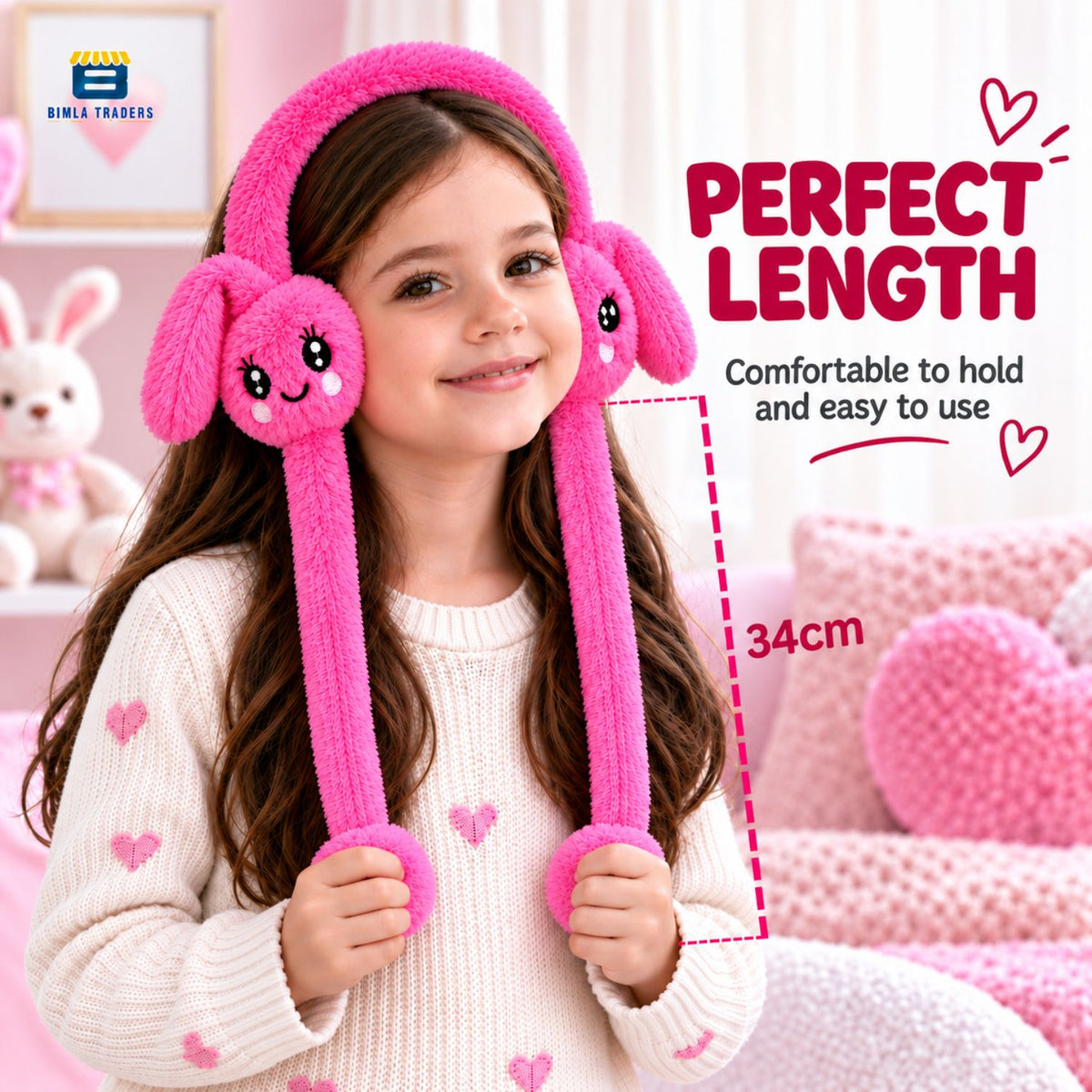Bimla Traders Kids Premium Plush Bunny Earmuffs – Ultra-Soft, Windproof Ear Warmers with Animated Moving Ears