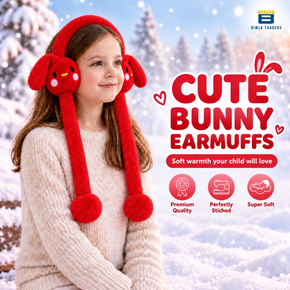 Bimla Traders Kids Premium Plush Bunny Earmuffs – Ultra-Soft, Windproof Ear Warmers with Animated Moving Ears