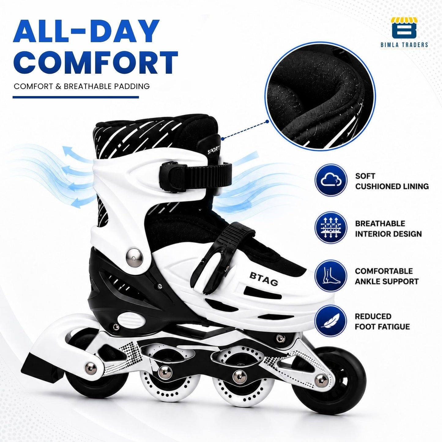 Btag Kids Inline Skates with 4 Wheels | Adjustable Roller Skate Shoes for Boys & Girls | Comfortable & Durable Skating Shoes | 1 Pair