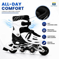 Btag Kids Inline Skates with 4 Wheels | Adjustable Roller Skate Shoes for Boys & Girls | Comfortable & Durable Skating Shoes | 1 Pair