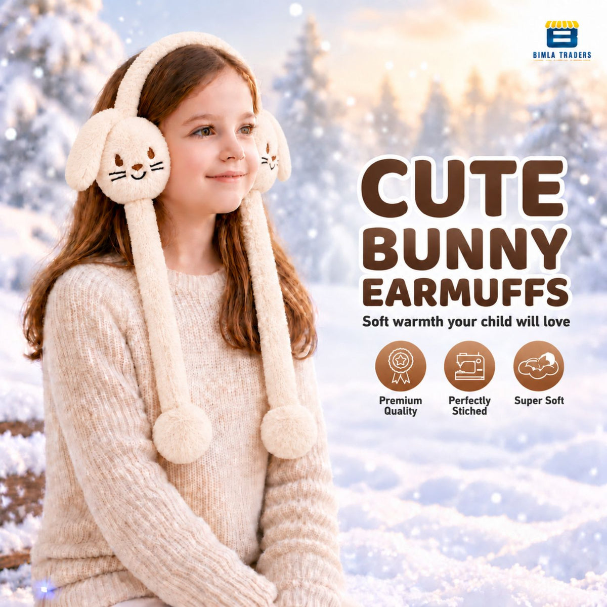 Bimla Traders Kids Premium Plush Bunny Earmuffs – Ultra-Soft, Windproof Ear Warmers with Animated Moving Ears