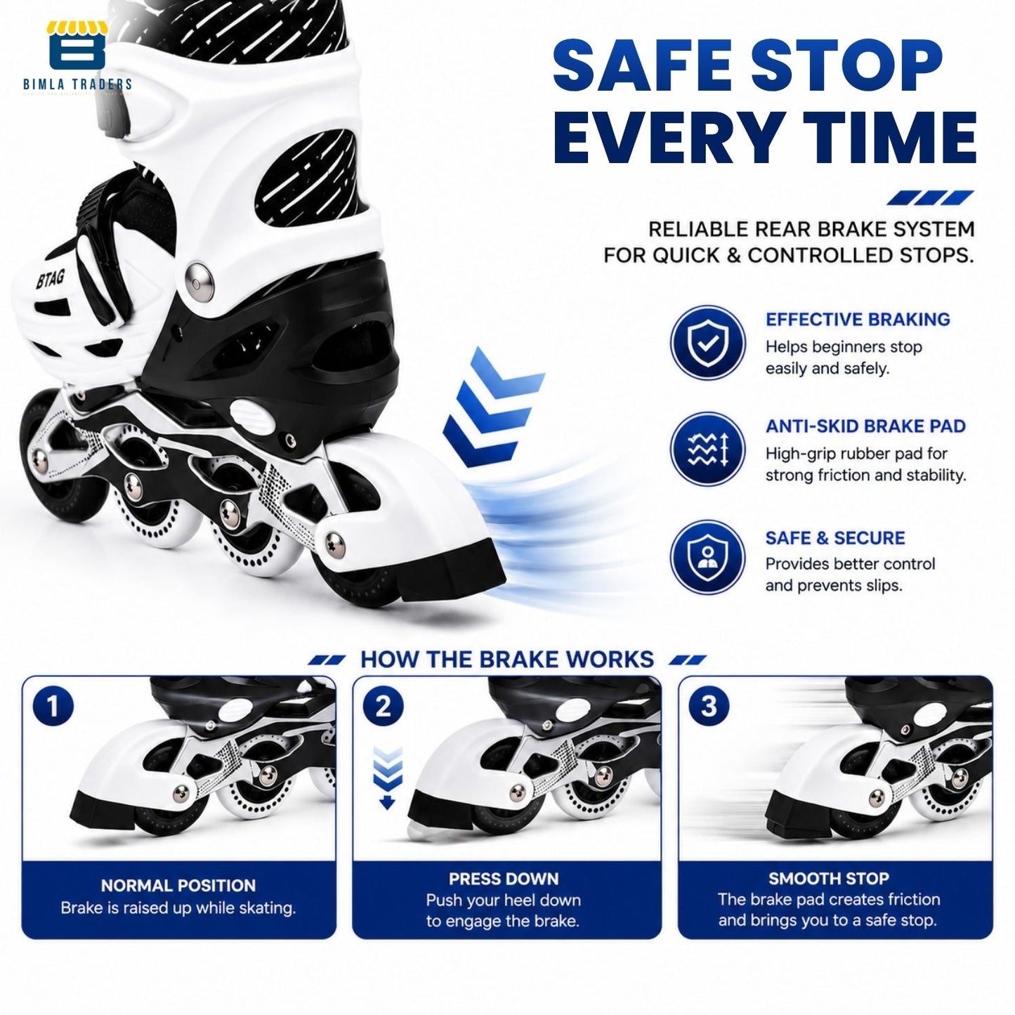 Btag Kids Inline Skates with 4 Wheels | Adjustable Roller Skate Shoes for Boys & Girls | Comfortable & Durable Skating Shoes | 1 Pair