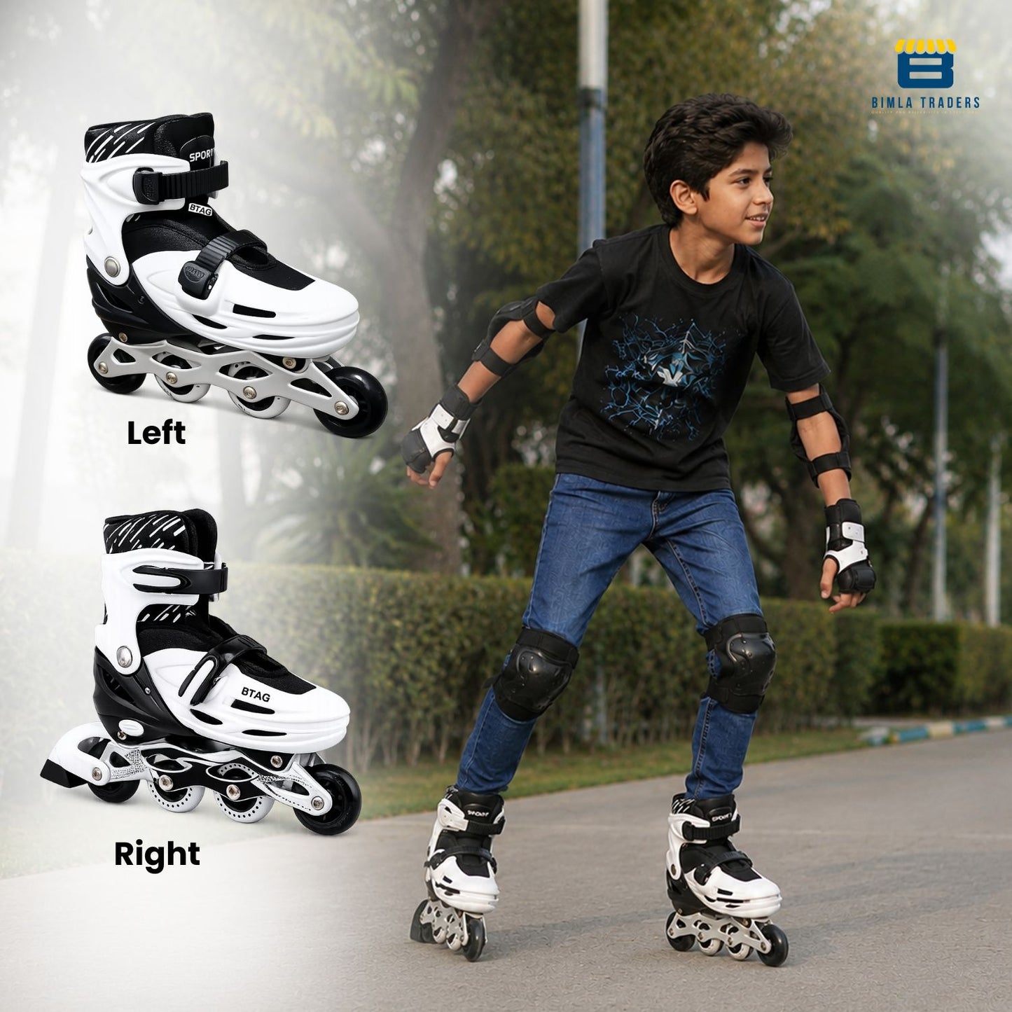 Btag Kids Inline Skates with 4 Wheels | Adjustable Roller Skate Shoes for Boys & Girls | Comfortable & Durable Skating Shoes | 1 Pair