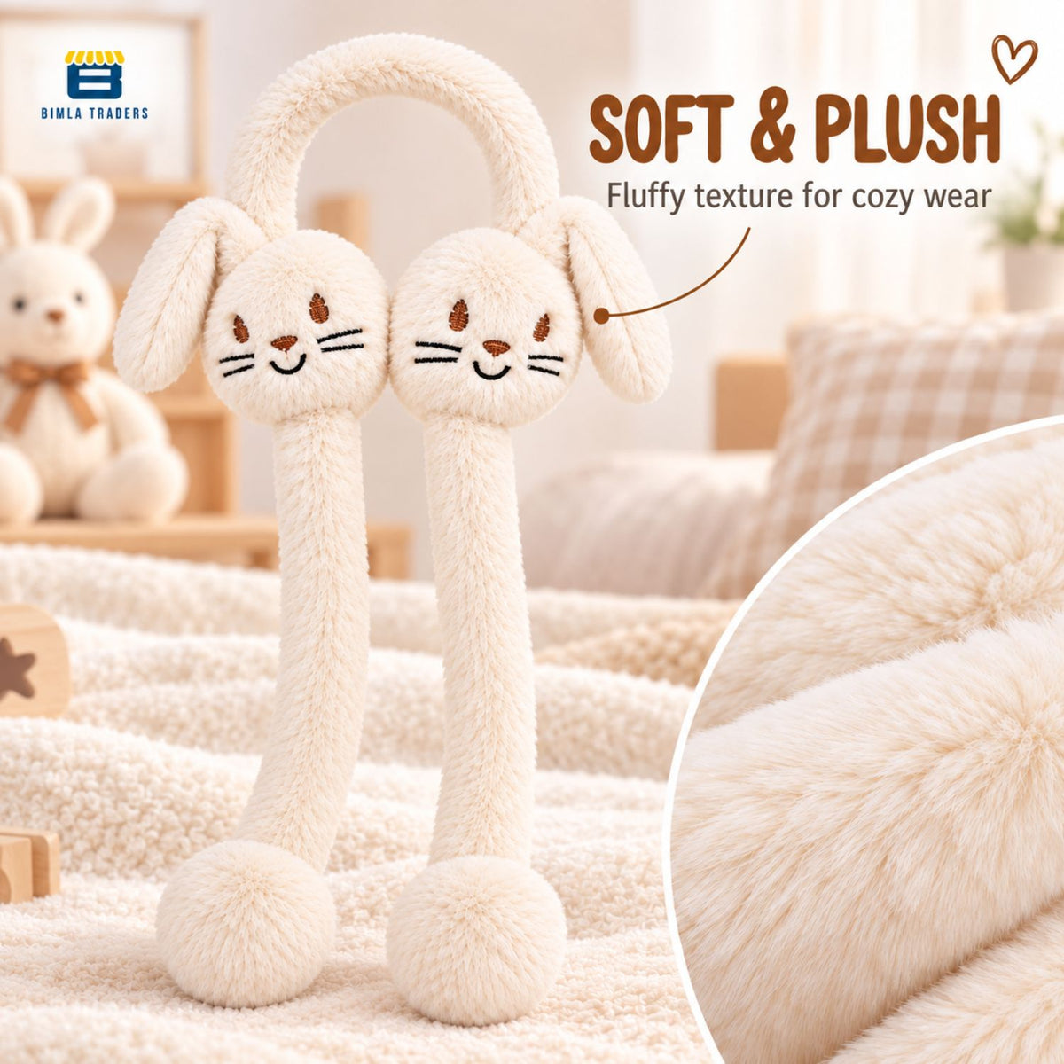 Bimla Traders Kids Premium Plush Bunny Earmuffs – Ultra-Soft, Windproof Ear Warmers with Animated Moving Ears