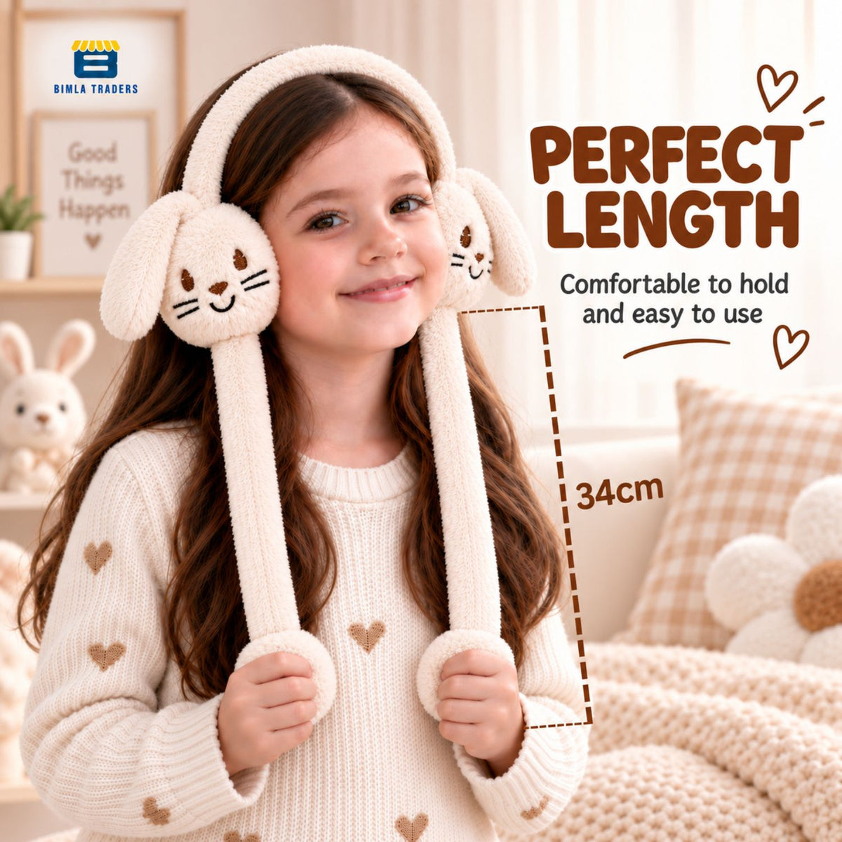 Bimla Traders Kids Premium Plush Bunny Earmuffs – Ultra-Soft, Windproof Ear Warmers with Animated Moving Ears