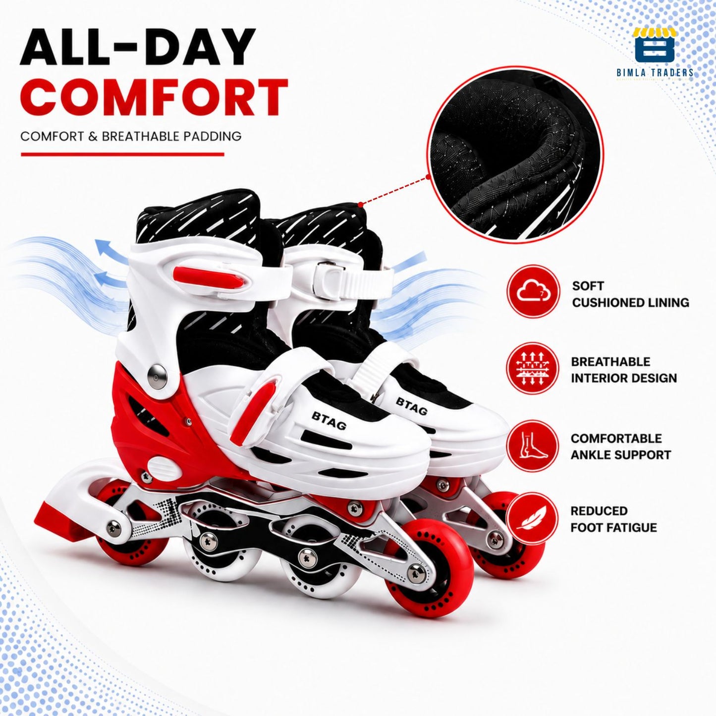 Btag Kids Inline Skates with 4 Wheels | Adjustable Roller Skate Shoes for Boys & Girls | Comfortable & Durable Skating Shoes | 1 Pair