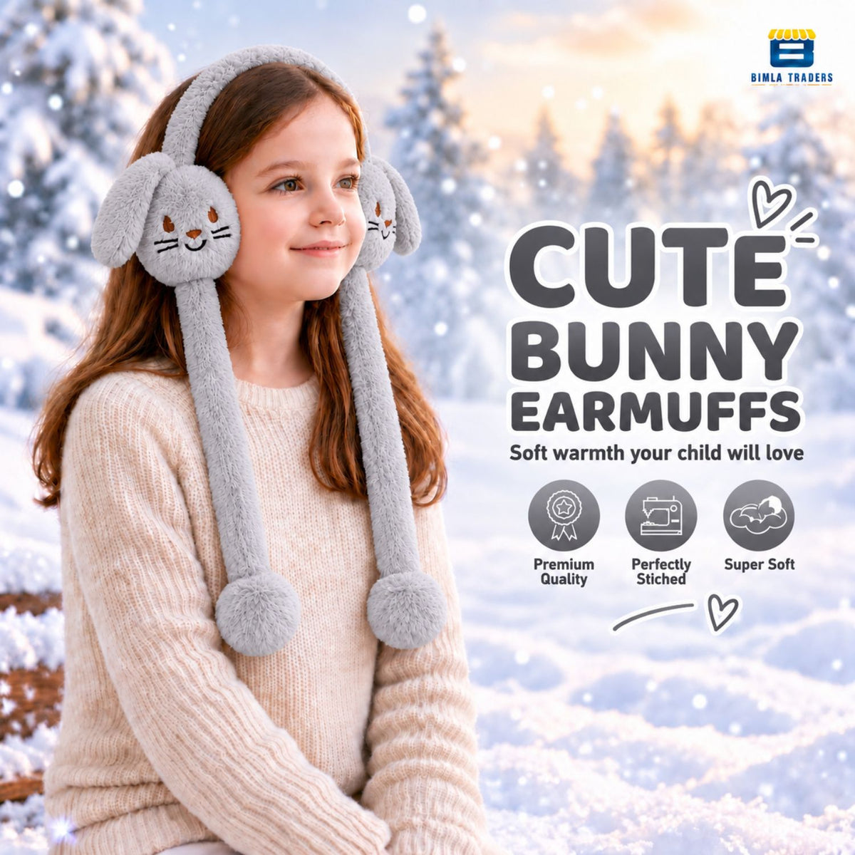 Bimla Traders Kids Premium Plush Bunny Earmuffs – Ultra-Soft, Windproof Ear Warmers with Animated Moving Ears