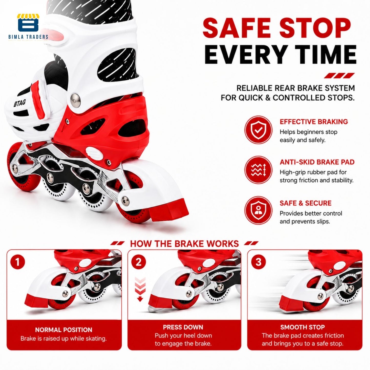 Btag Kids Inline Skates with 4 Wheels | Adjustable Roller Skate Shoes for Boys & Girls | Comfortable & Durable Skating Shoes | 1 Pair