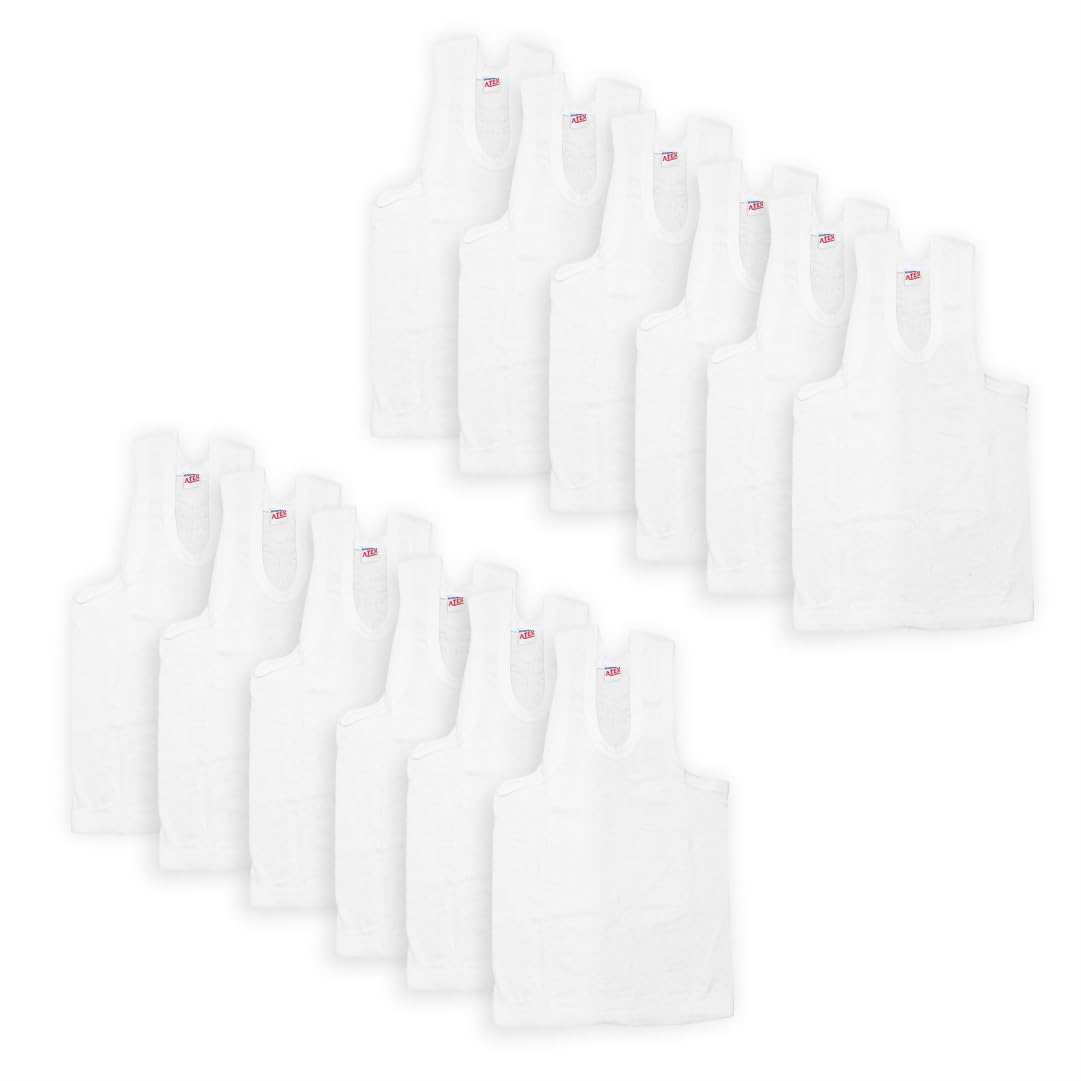 Bimla Traders Boys Cotton Regular Fit Round Neck Sleeveless White Vest - Pack of 12