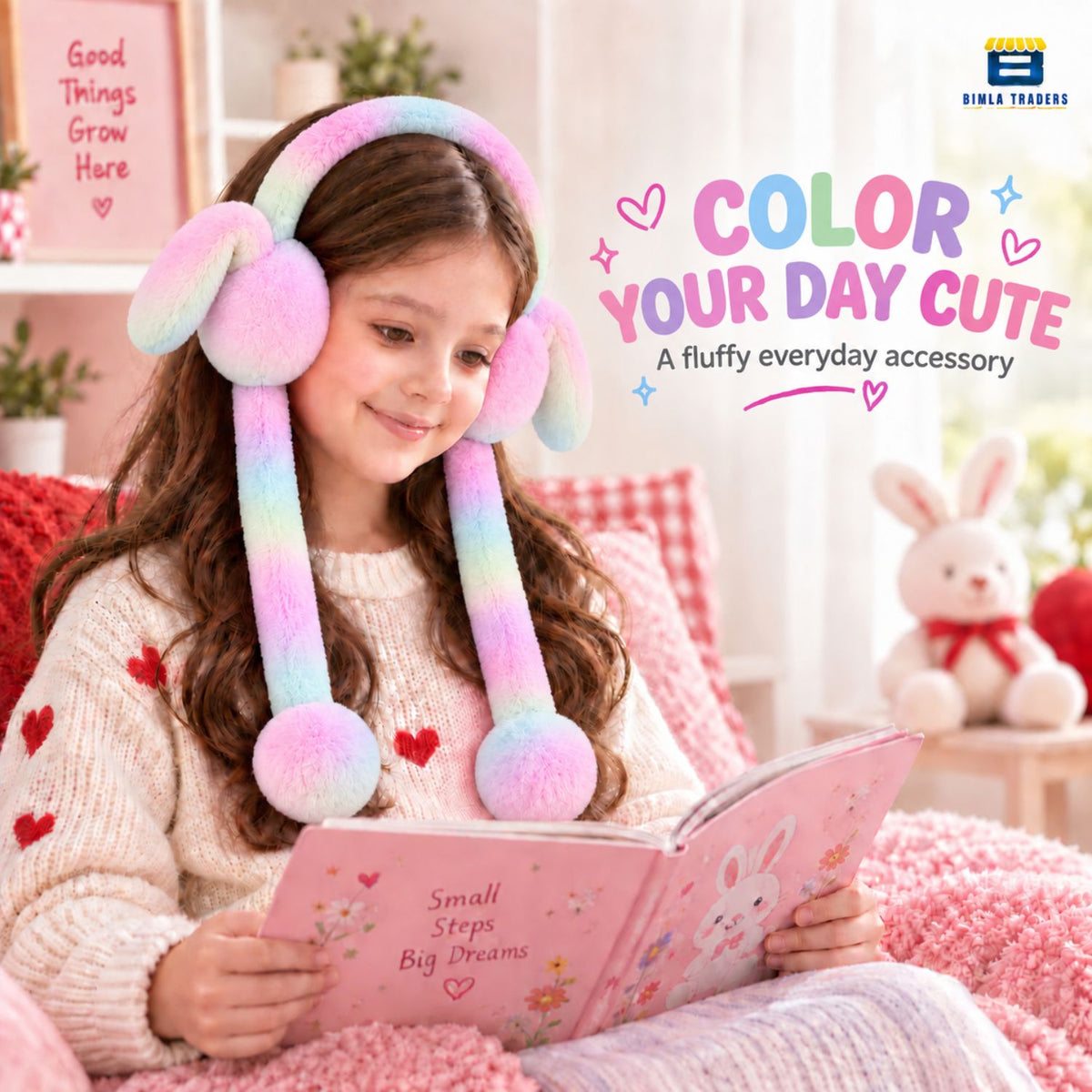 Bimla Traders Kids Premium Plush Bunny Earmuffs – Ultra-Soft, Windproof Ear Warmers with Animated Moving Ears