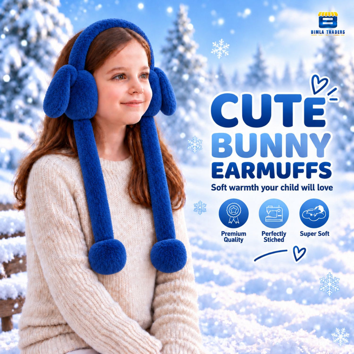 Bimla Traders Kids Premium Plush Bunny Earmuffs – Ultra-Soft, Windproof Ear Warmers with Animated Moving Ears