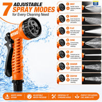 Bimla Traders 7-Pattern Garden Spray Gun Hose Nozzle with Adjustable Trigger Handle, Water Spray Nozzle for Car Wash, Lawn & Garden Watering - with Orange Connector .
