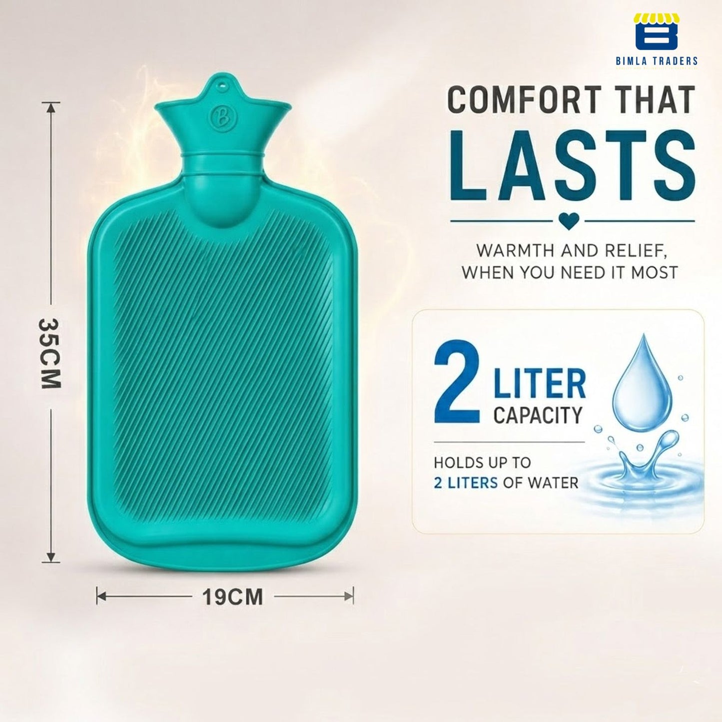 Bimla Traders Hot Water Bag (2Ltr) for Pain Relief | Non-Electric Rubber Heating Bottle Period Cramps, Body Aches | Long Heat Retention