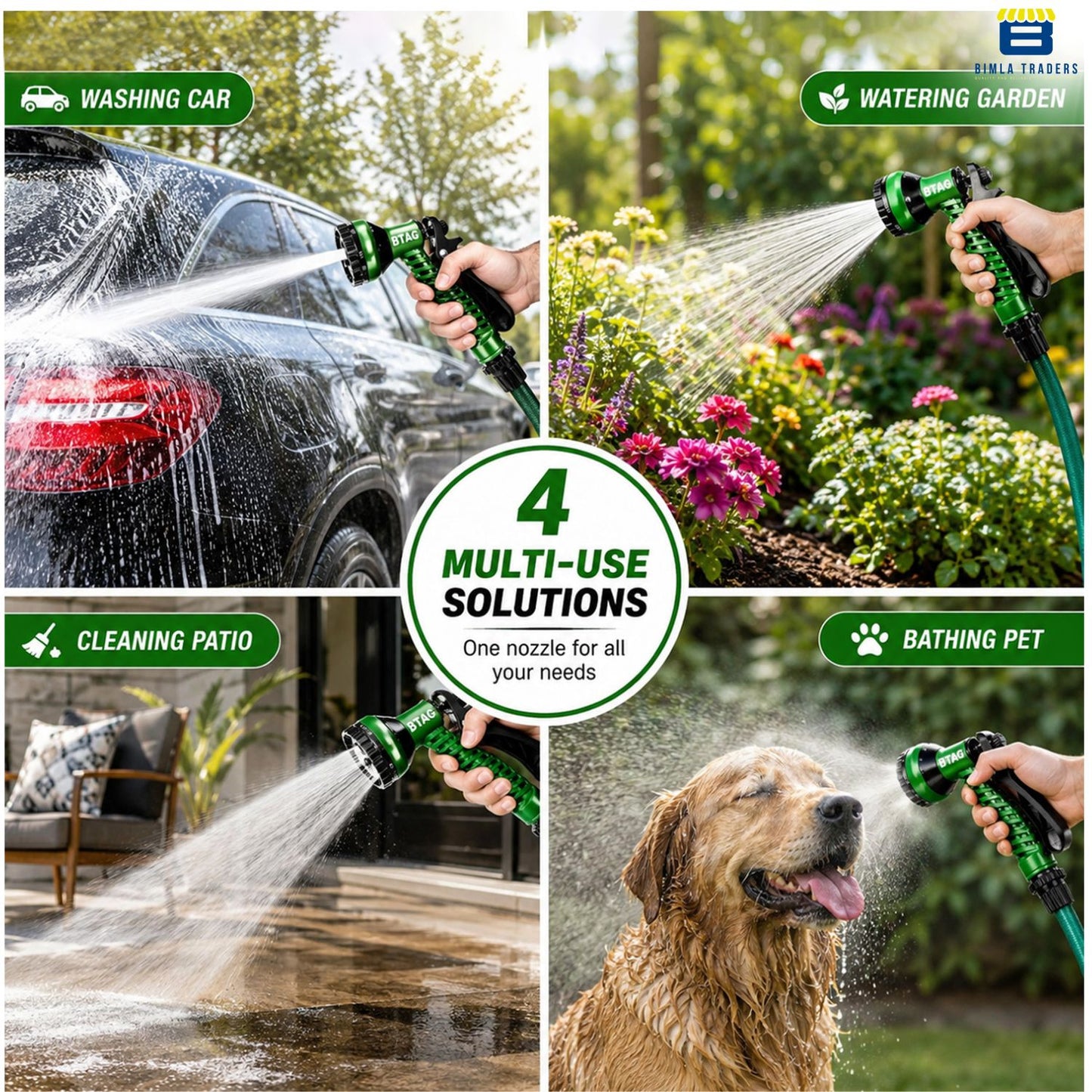 Bimla Traders 7-Pattern Garden Spray Gun Hose Nozzle with Adjustable Trigger Handle, Water Spray Nozzle for Car Wash, Lawn & Garden Watering - with Orange Connector .