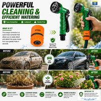 Bimla Traders 7-Pattern Garden Spray Gun Hose Nozzle with Adjustable Trigger Handle, Water Spray Nozzle for Car Wash, Lawn & Garden Watering - with Orange Connector .