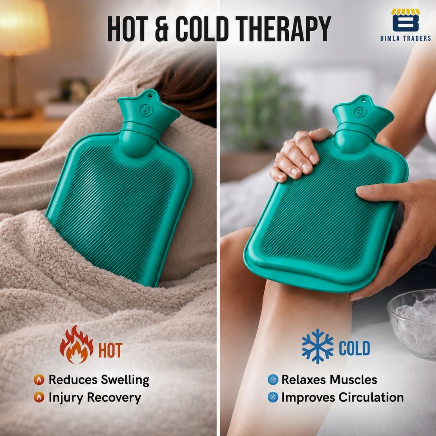 Bimla Traders Hot Water Bag (2Ltr) for Pain Relief | Non-Electric Rubber Heating Bottle Period Cramps, Body Aches | Long Heat Retention