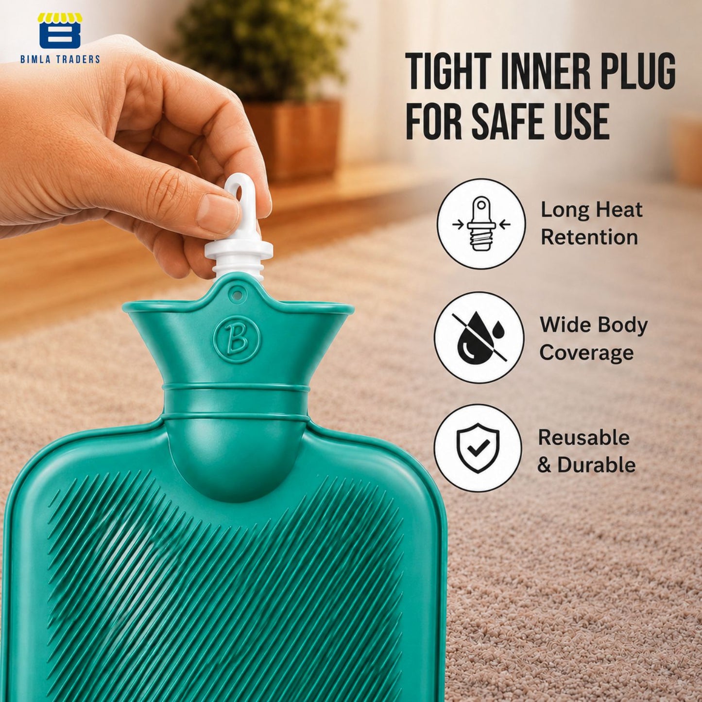 Bimla Traders Hot Water Bag (2Ltr) for Pain Relief | Non-Electric Rubber Heating Bottle Period Cramps, Body Aches | Long Heat Retention