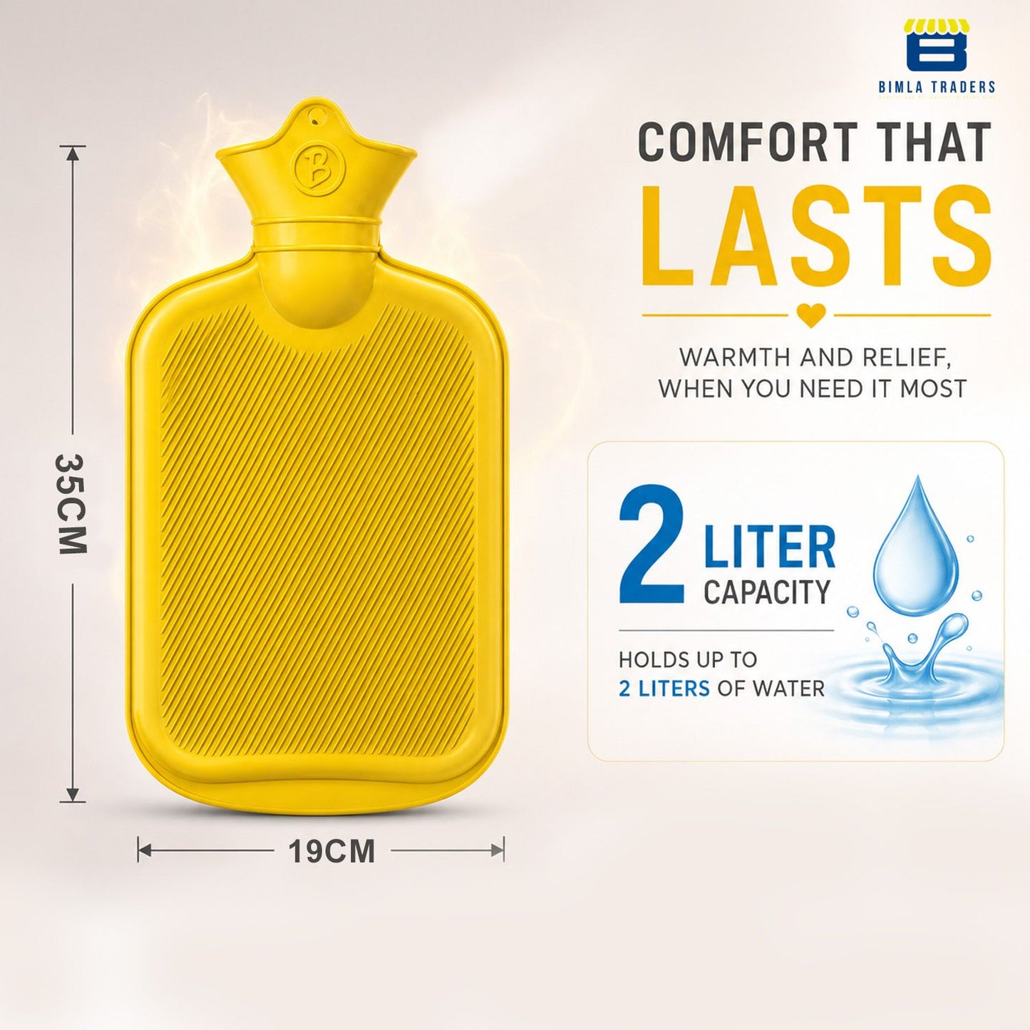 Bimla Traders Hot Water Bag (2Ltr) for Pain Relief | Non-Electric Rubber Heating Bottle Period Cramps, Body Aches | Long Heat Retention