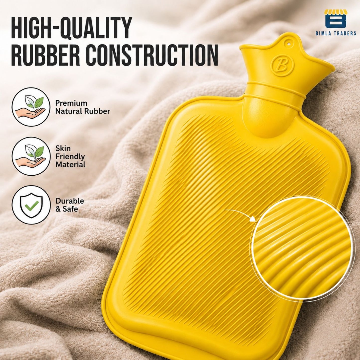 Bimla Traders Hot Water Bag (2Ltr) for Pain Relief | Non-Electric Rubber Heating Bottle Period Cramps, Body Aches | Long Heat Retention