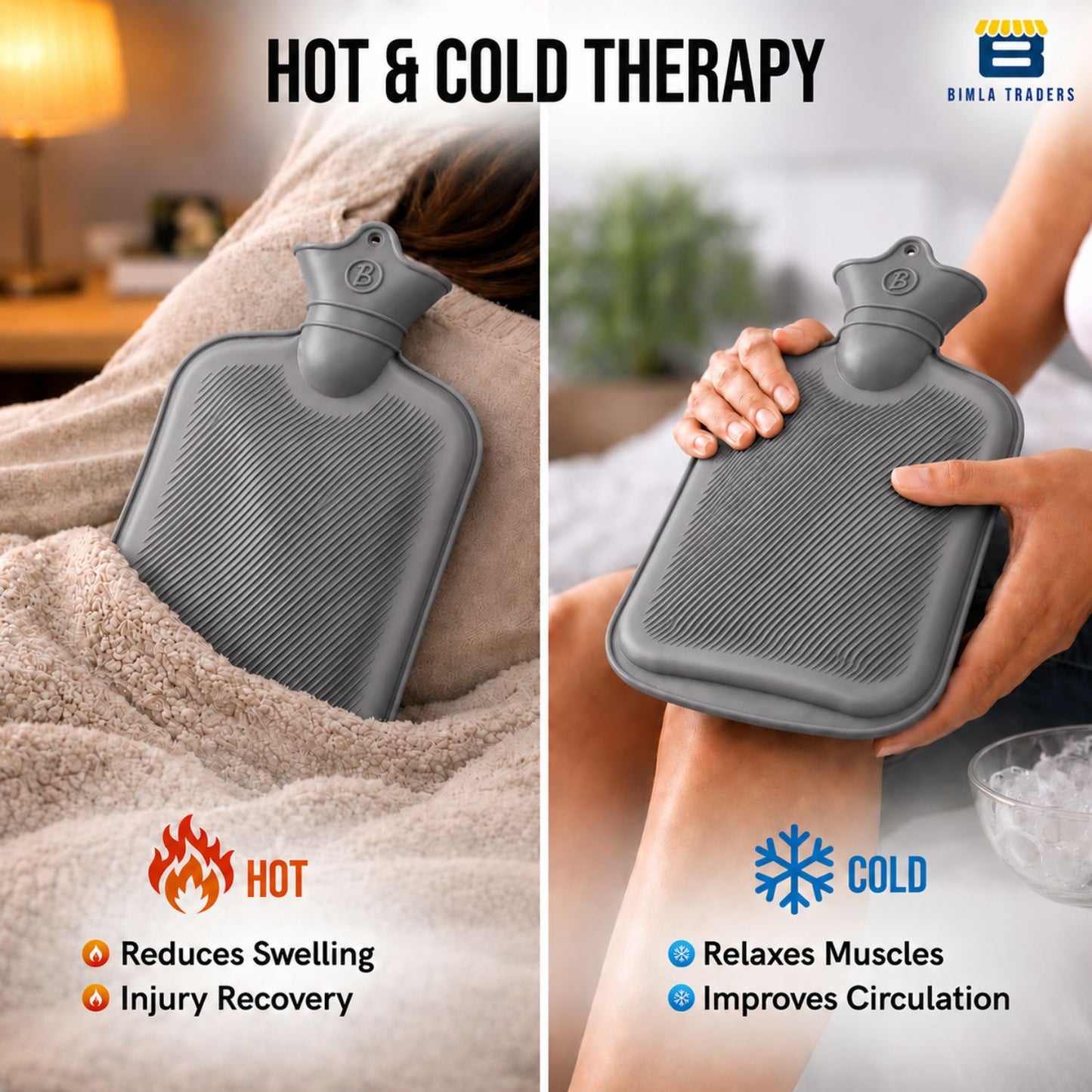 Bimla Traders Hot Water Bag (2Ltr) for Pain Relief | Non-Electric Rubber Heating Bottle Period Cramps, Body Aches | Long Heat Retention