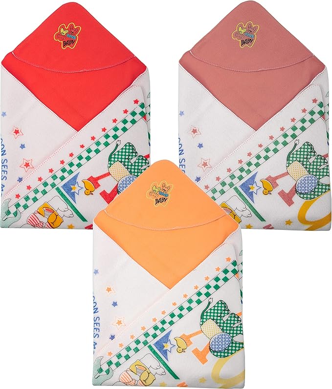 BTfash Double Layered Wrapping Hodded Fleece Sheet Baby Blanket for Babies (Pack of 3)