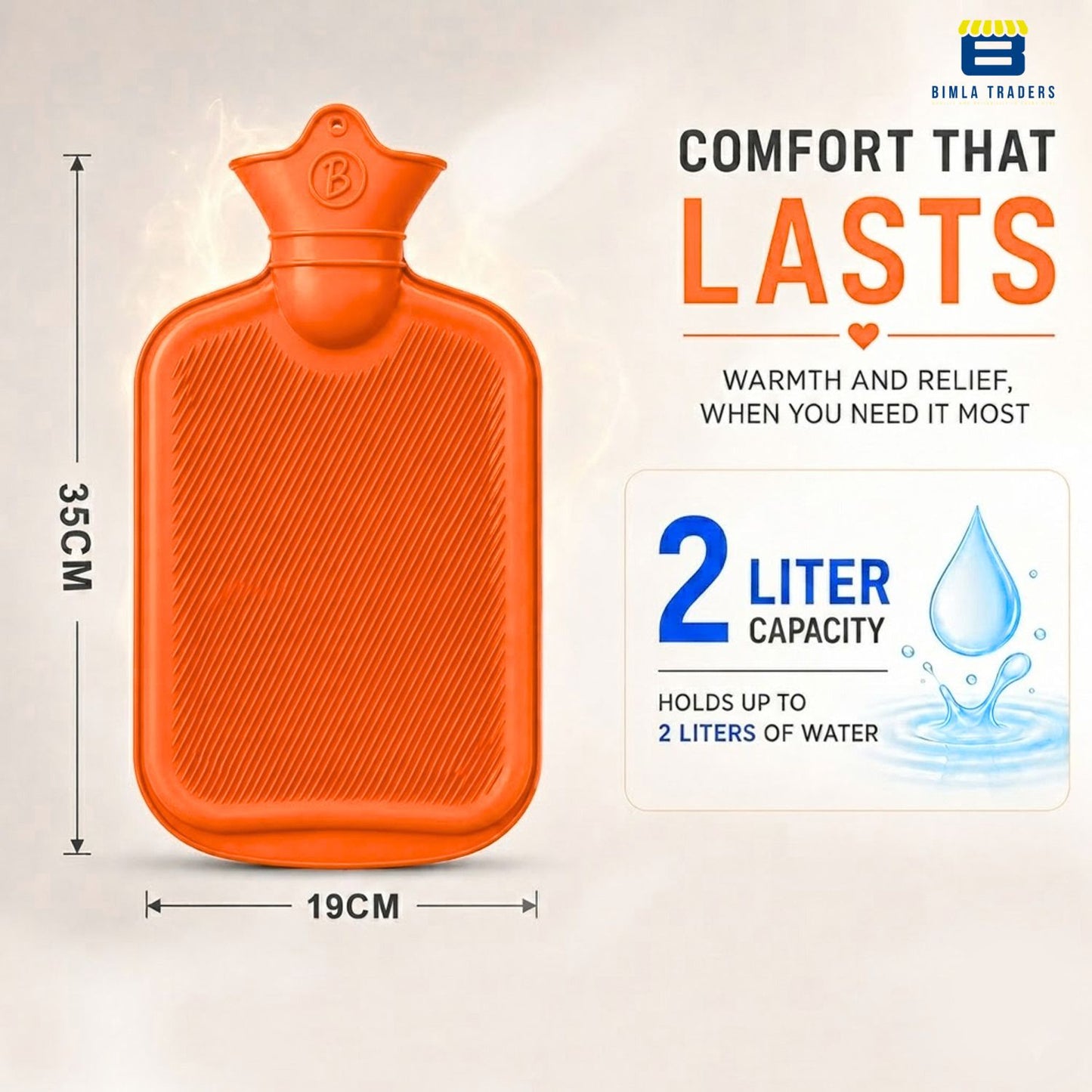 Bimla Traders Hot Water Bag (2Ltr) for Pain Relief | Non-Electric Rubber Heating Bottle Period Cramps, Body Aches | Long Heat Retention