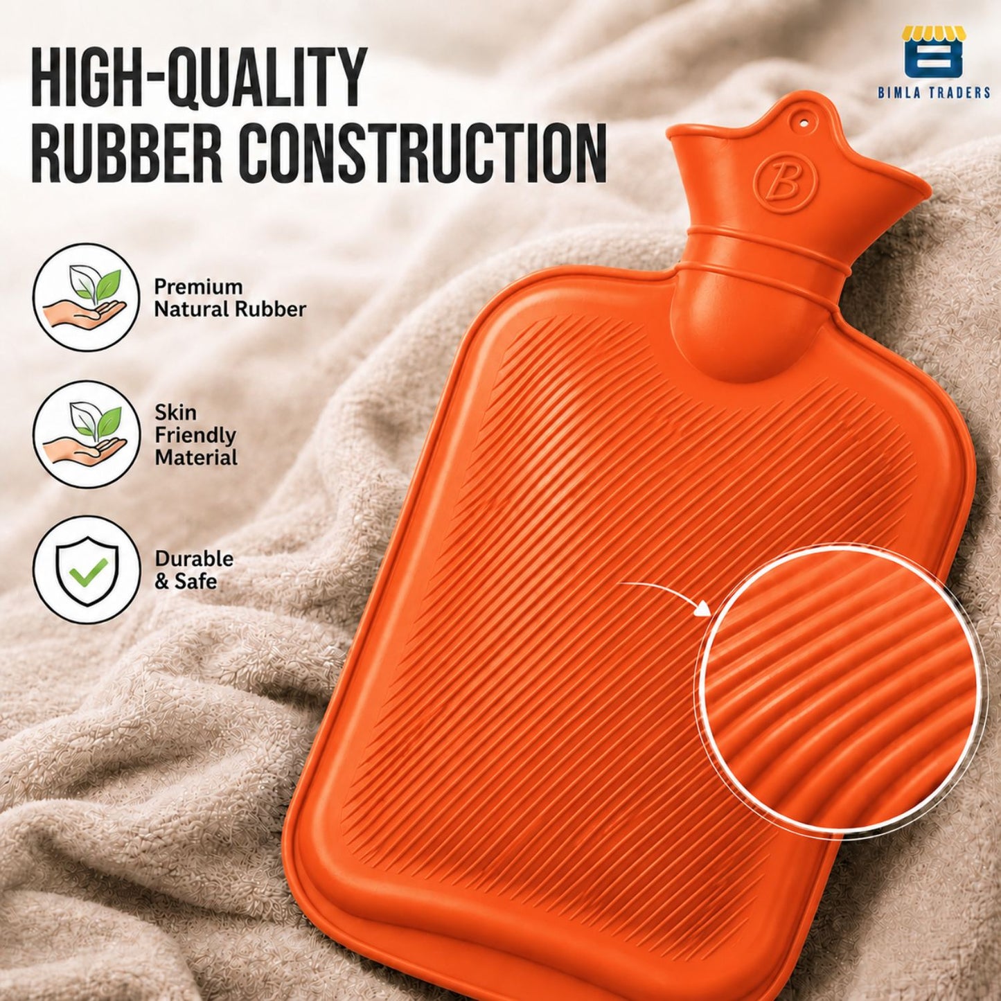 Bimla Traders Hot Water Bag (2Ltr) for Pain Relief | Non-Electric Rubber Heating Bottle Period Cramps, Body Aches | Long Heat Retention