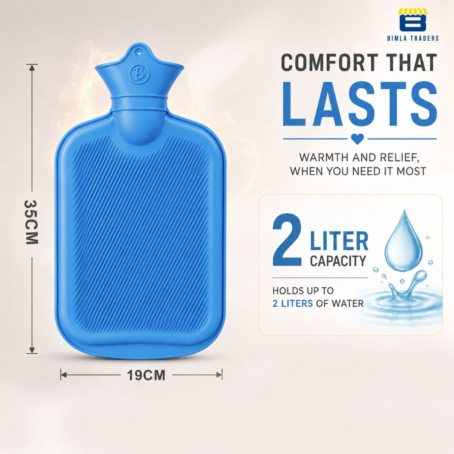 Bimla Traders Hot Water Bag (2Ltr) for Pain Relief | Non-Electric Rubber Heating Bottle Period Cramps, Body Aches | Long Heat Retention