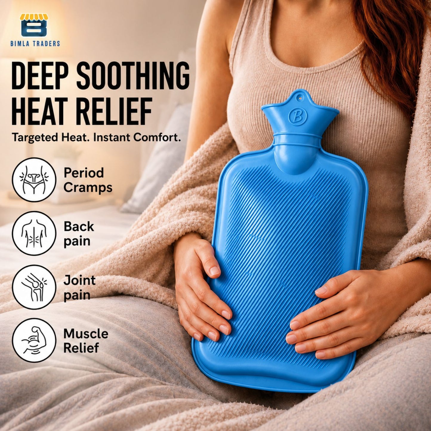 Bimla Traders Hot Water Bag (2Ltr) for Pain Relief | Non-Electric Rubber Heating Bottle Period Cramps, Body Aches | Long Heat Retention