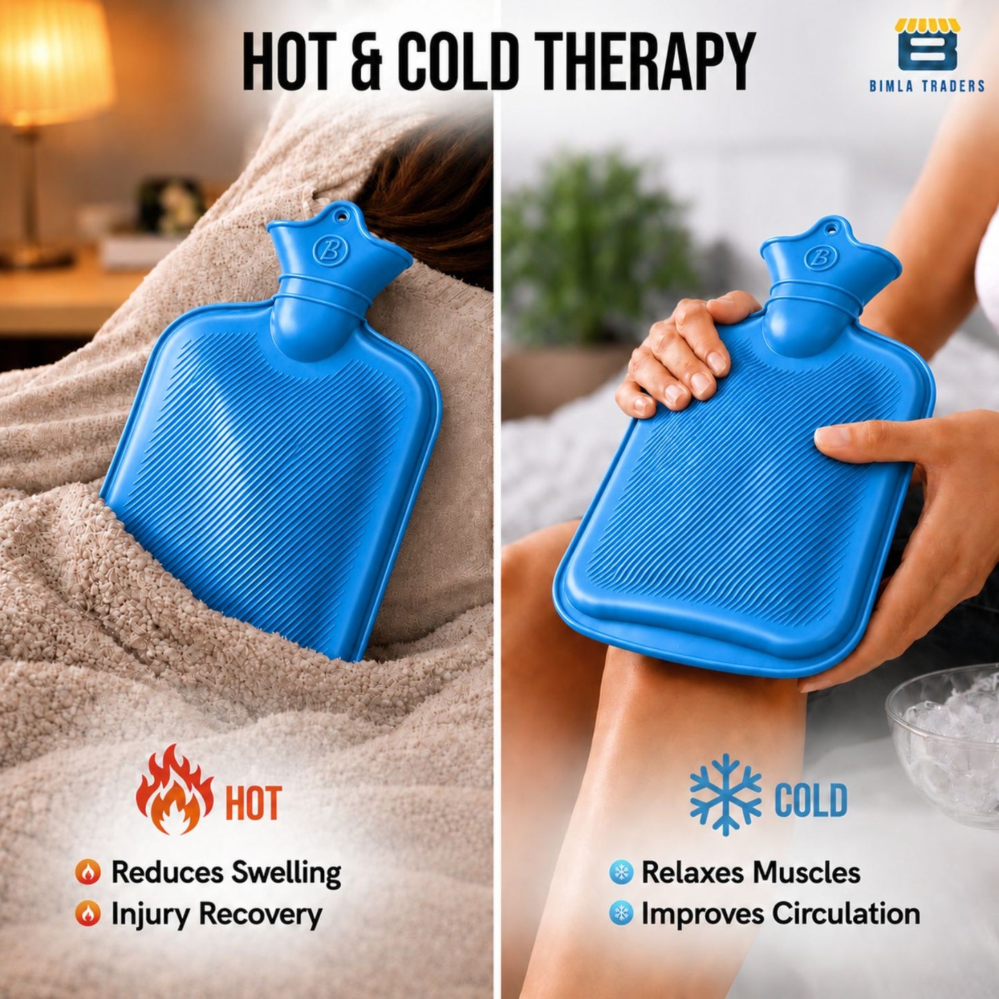 Bimla Traders Hot Water Bag (2Ltr) for Pain Relief | Non-Electric Rubber Heating Bottle Period Cramps, Body Aches | Long Heat Retention