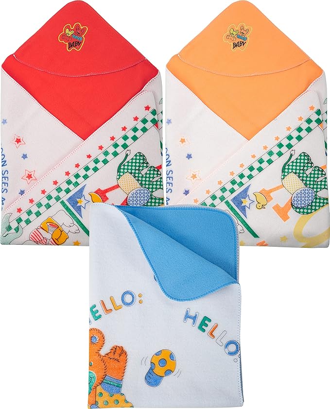 BTfash Double Layered Wrapping Hodded Fleece Sheet Baby Blanket for Babies (Pack of 3)