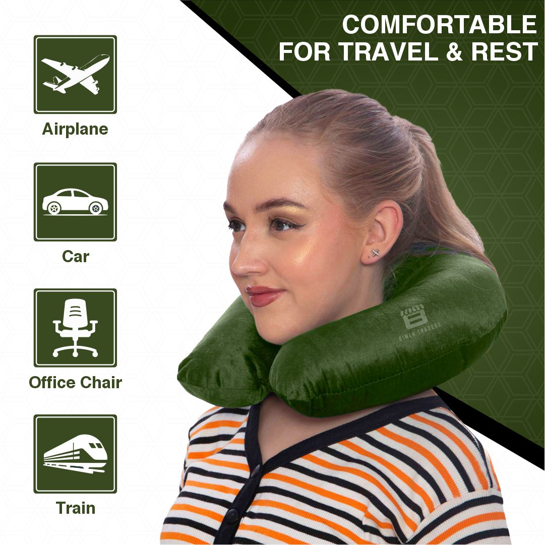 Bimla Traders Travel Neck Pillow for Men & Women | Soft Fibre Cushion for Flight, Car & Train | Soft Velvet Fabric with Attachable Snap Strap | Cervical Support for Neck Pain Relief. Pack of 1
