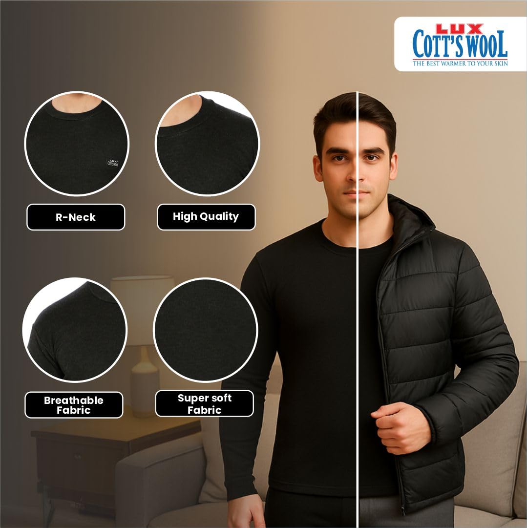Lux Cottswool Men's R-Neck Thermal Top and Lower Set