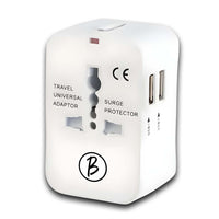BTfash Universal Travel Adapter All in One Worldwide, Travel Adapter and Wall Charger with USB Ports with Multi Type Power Outlet (2U - USB 1A,100-240) Voltage