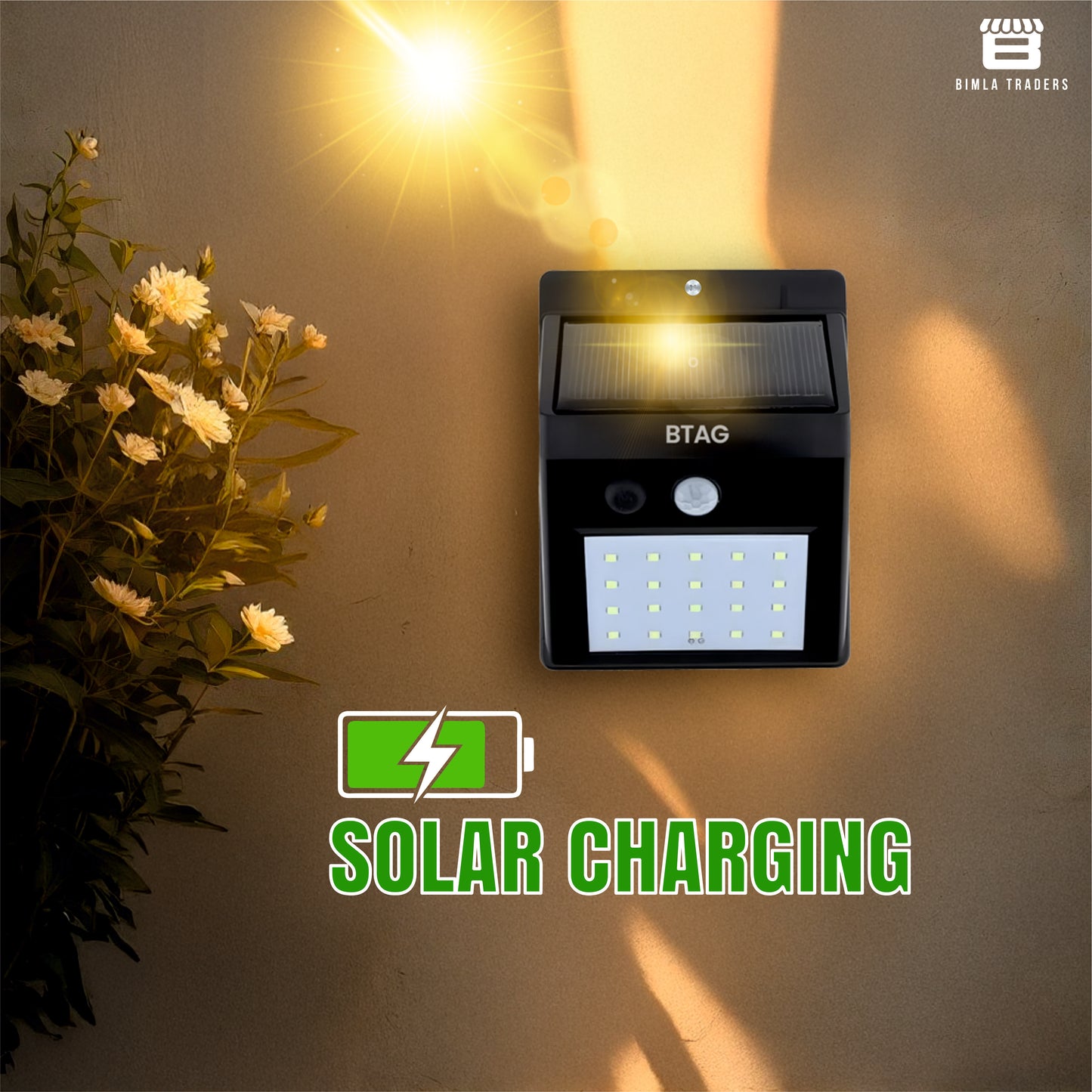 Bimla Traders Smart Solar LED Motion Sensor Light - Energy Efficient & Weatherproof for Driveway, Garden, and Pathways.