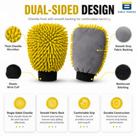 Bimla Traders Microfibre Wash Mitt Cleaning Gloves | Heavy-Duty Quality | Super Absorbent | Extra Large.