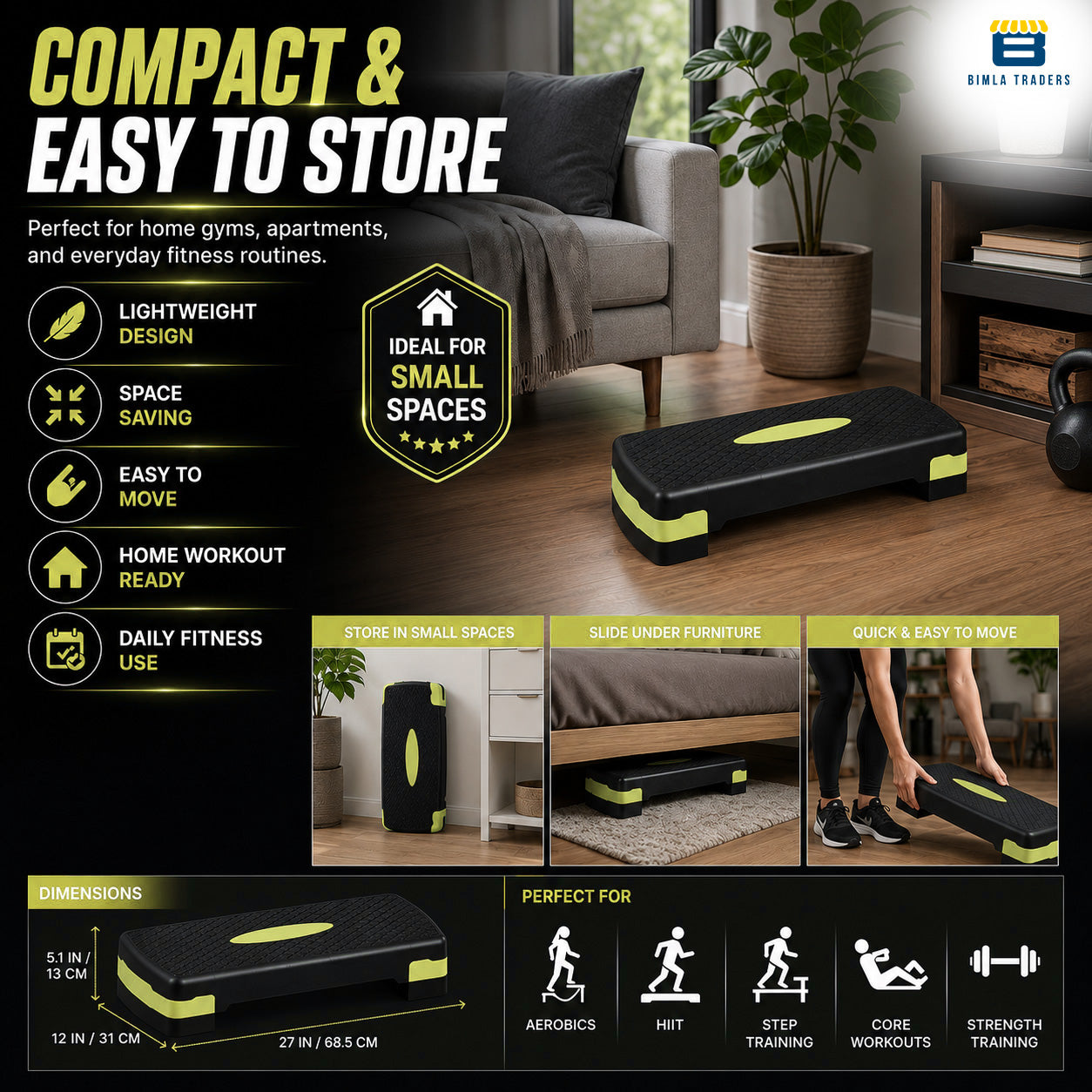 Btag Advanced Fitness Stepper for Aerobics & Cardio Training | Durable Polypropylene Construction | High Load Capacity 200 kg
