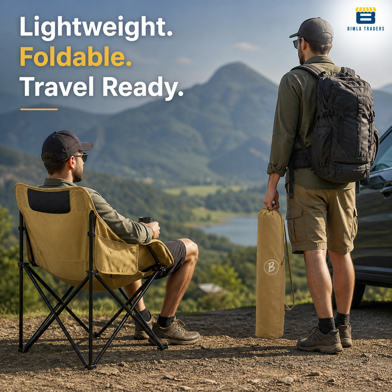 Bimla Traders Foldable Camping Chair with Carry Bag, Portable Outdoor Folding Chair for Camping, Picnic, Garden and Travel, Heavy Duty Metal Frame.