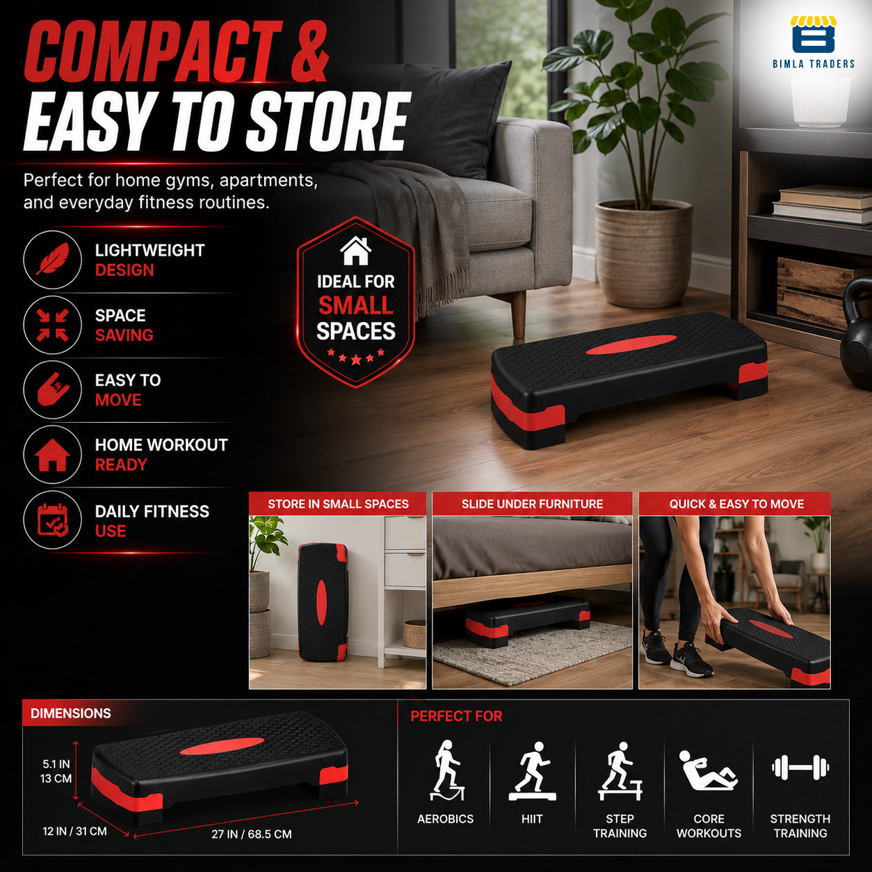 Btag Advanced Fitness Stepper for Aerobics & Cardio Training | Durable Polypropylene Construction | High Load Capacity 200 kg